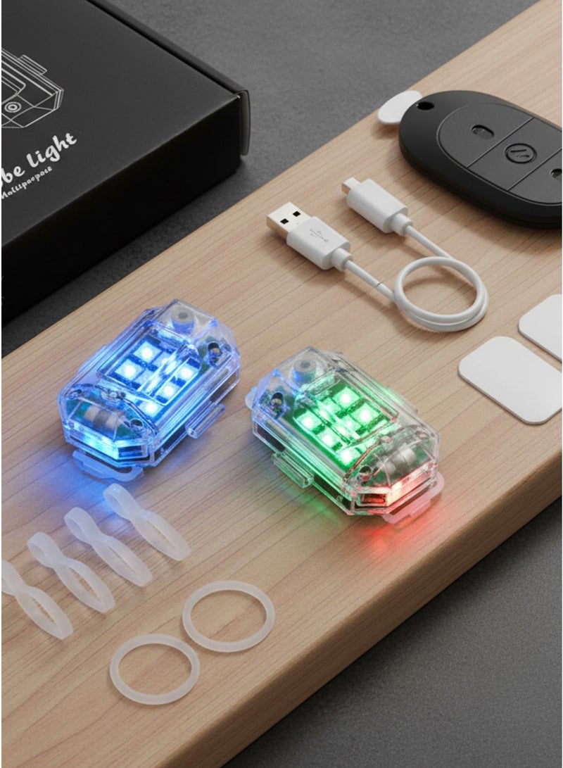 أم ثري مصابيح ستروب صغيرة قابلة للشحن USB – 7 ألوان LED للطوارئ، شديدة السطوع، مقاومة للماء IP68، إضاءة مضادة للتصادم للسيارة والدراجة والطائرة بدون طيار والقارب (قطعتان) - Image 2